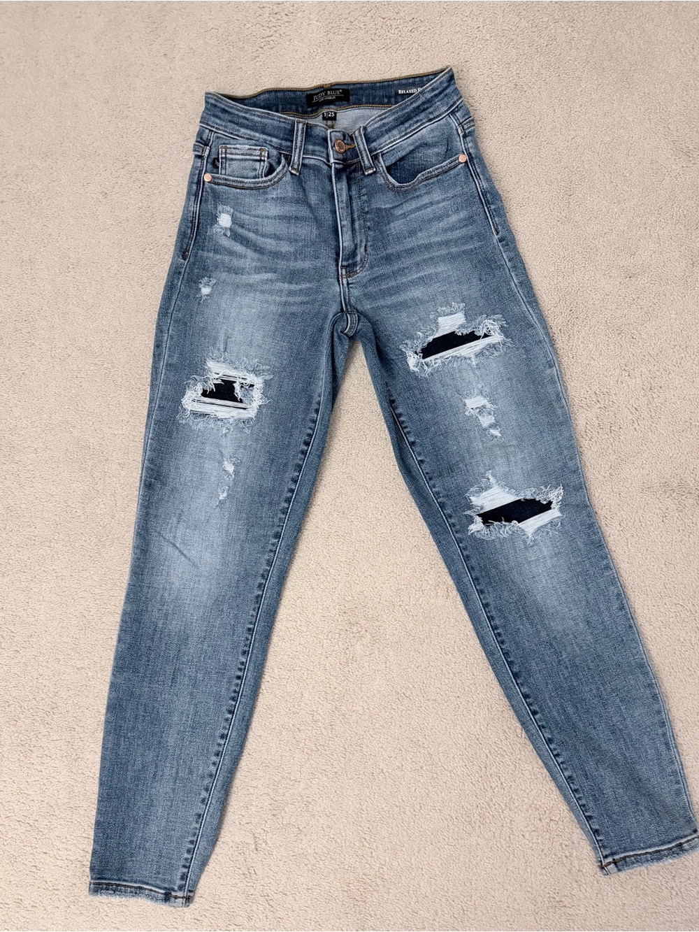 Judy Blue Patched Destroyed Relaxed Skinny Jeans
